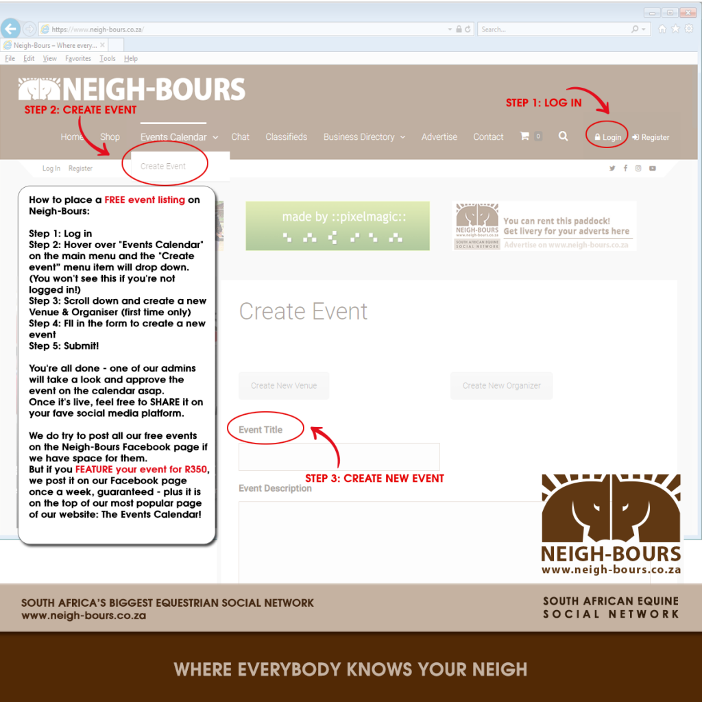 How to place a FREE event listing on the Neigh-Bours event calendar