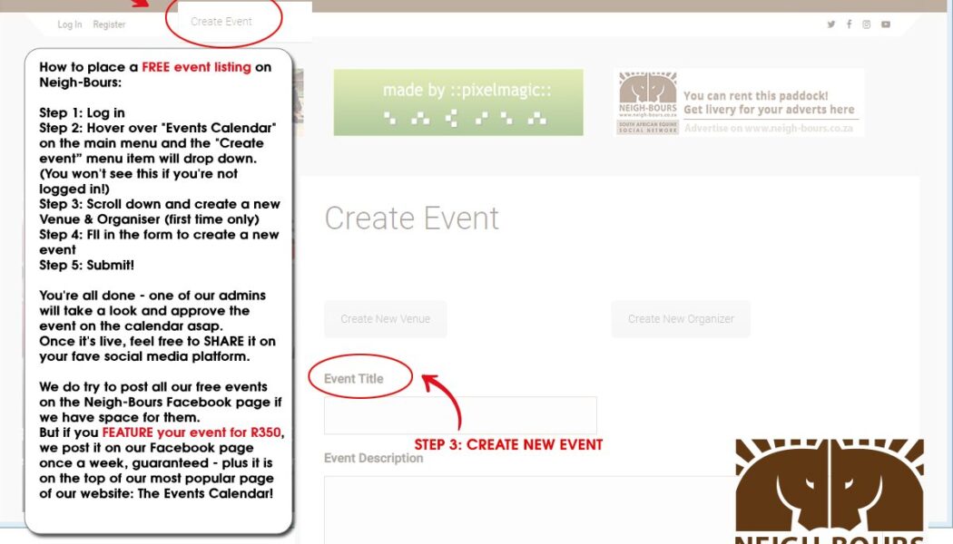 How to place a FREE event listing on the Neigh-Bours event calendar