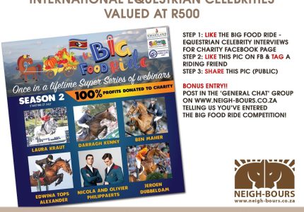 WIN a SEASON 2 ticket to all 6 of the Big Food Ride Equestrian Celebrity Webinars valued at R500!