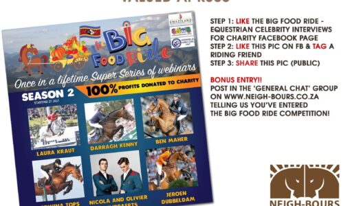 WIN a SEASON 2 ticket to all 6 of the Big Food Ride Equestrian Celebrity Webinars valued at R500!